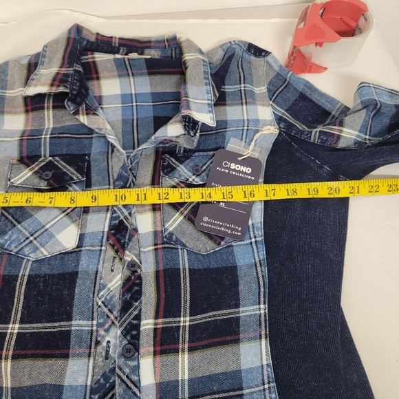 Ci Sono Plaid NORI Blue Plaid Button Down Shirt Nwt - Picture 10 of 12